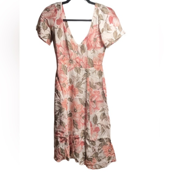 Reformation “Ophelia” Floral A-Line Shirt Sleeve Midi Dress in Pink and Green XS - Picture 2 of 4